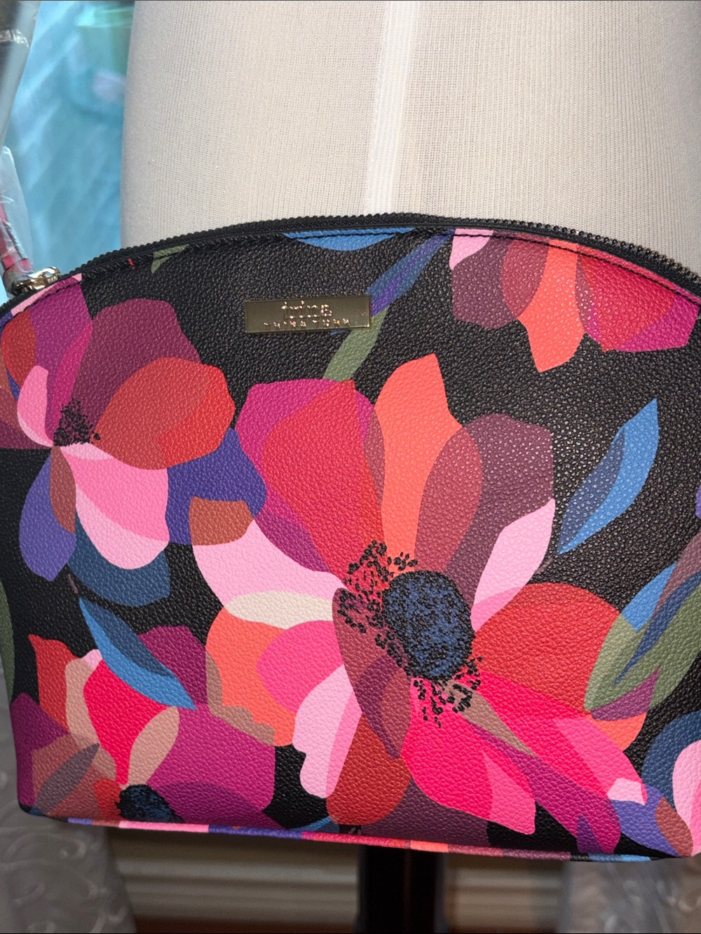 Trina Turk Black Crossbody Bag with Pink, Red & Purple Floral Print